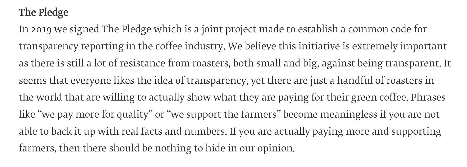 An excerpt from coffee roaster Tim Wendelbo's transparency report